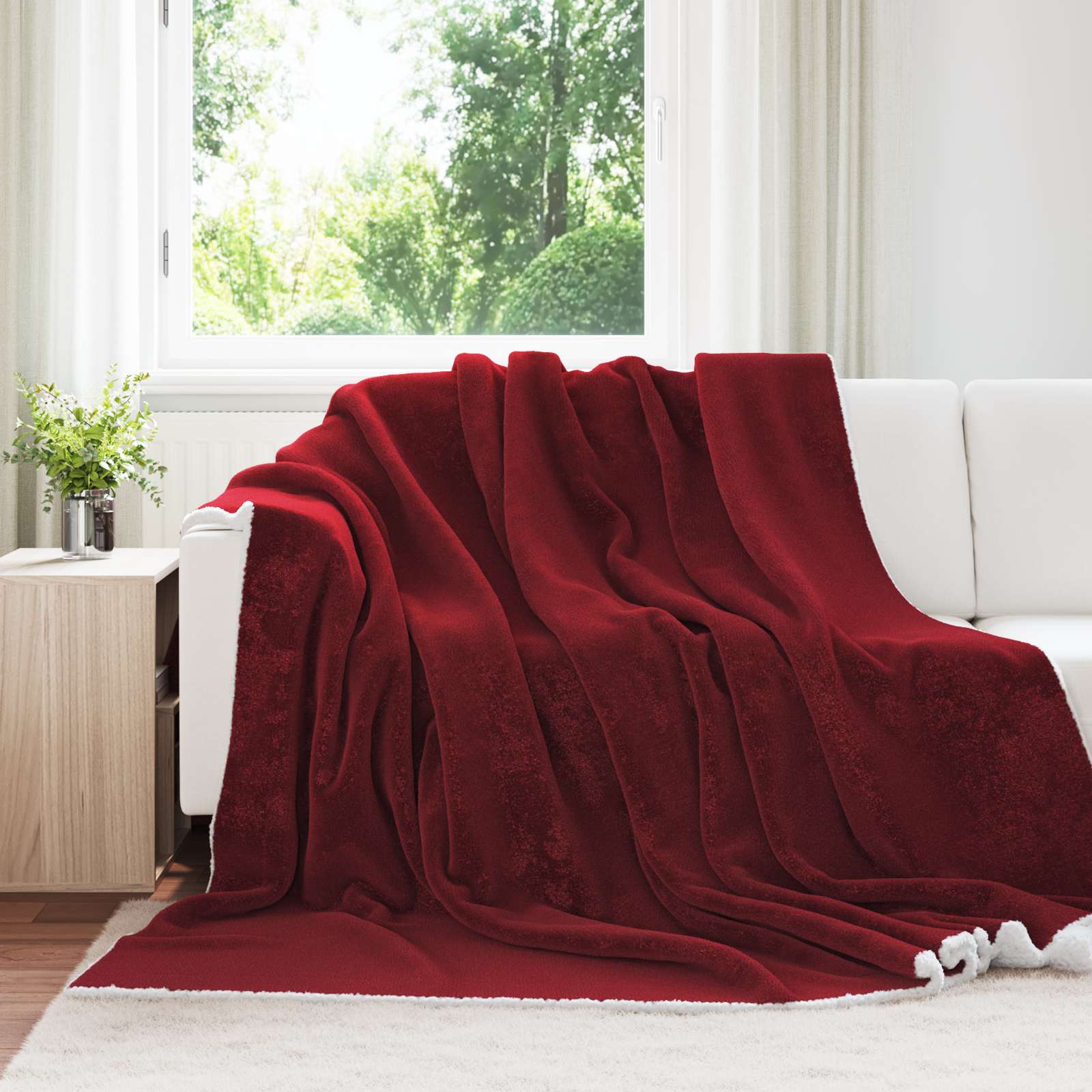 Überwurfdecke Bordeauxrot 220 x 240 cm Fleece