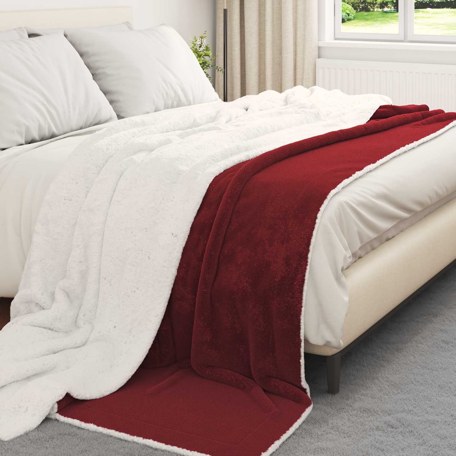 Überwurfdecke Bordeauxrot 240 x 270 cm Fleece