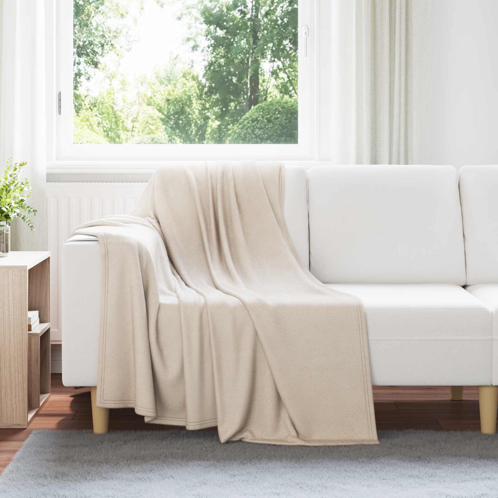 Überwurfdecke Beige 170 x 130 cm Fleece
