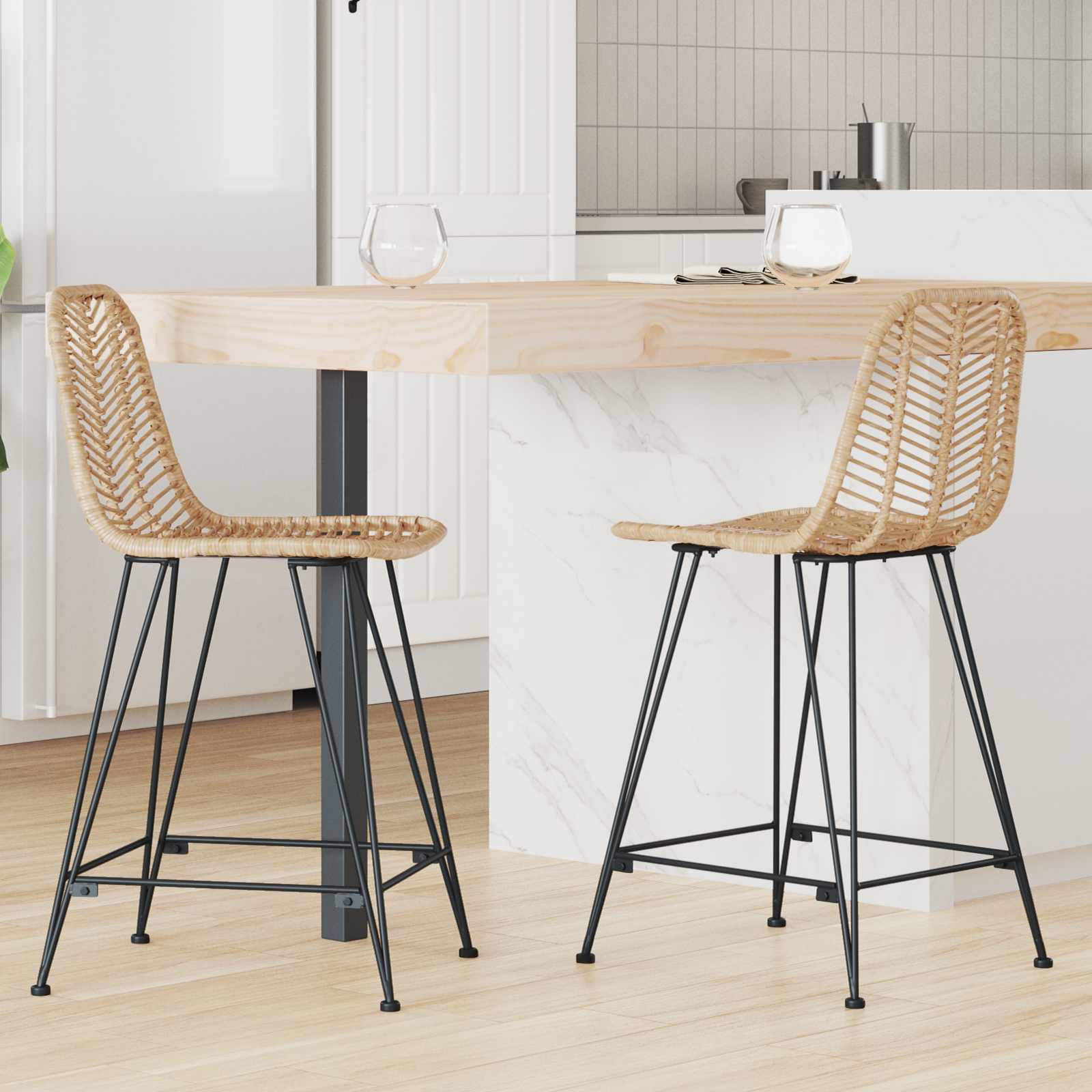 Barstuhl 2 pcs 44,5 x 54,5 x 97,5 cm Rattan und Eisen