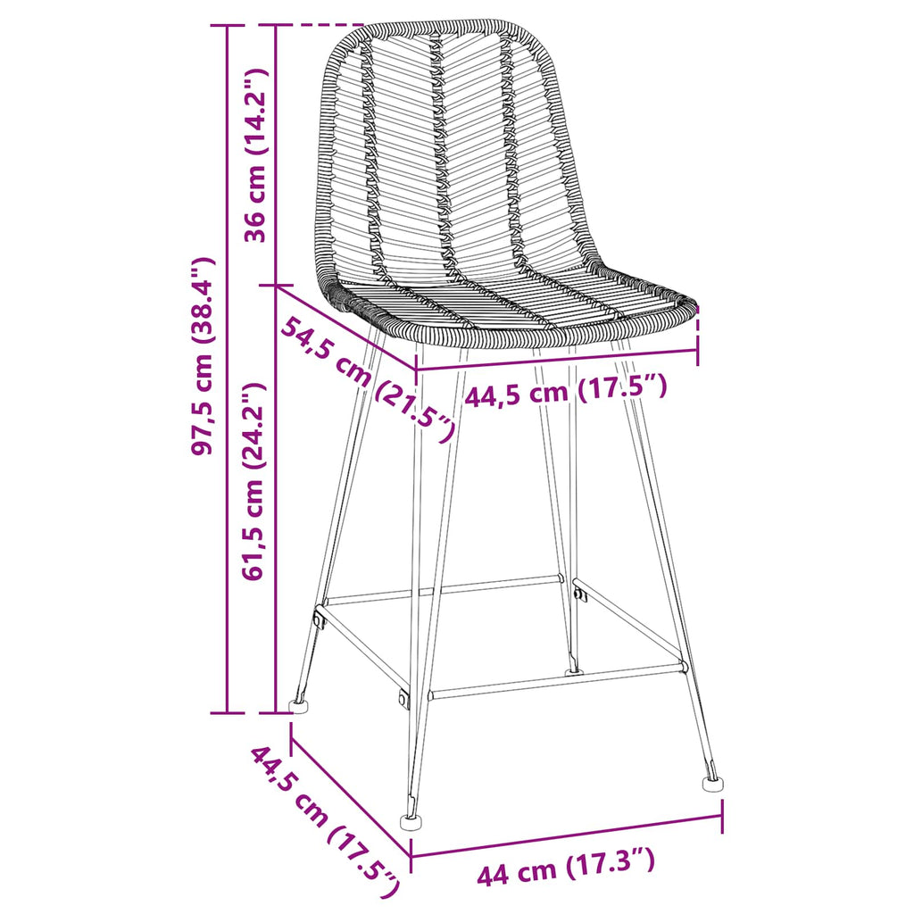 Barstuhl 2 pcs 44,5 x 54,5 x 97,5 cm Rattan und Eisen