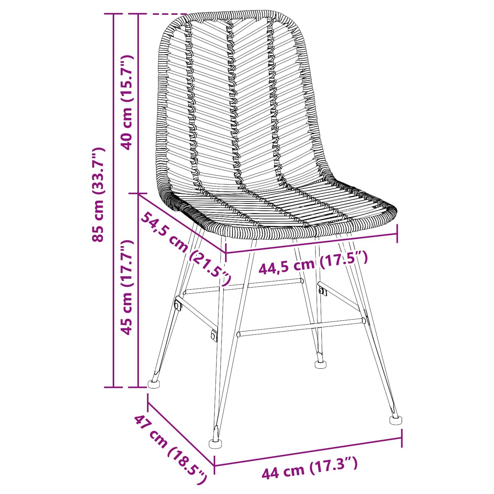 Esszimmerstuhl 2 pcs Rattan und Eisen Natur 44,5 x 54,5 x 85 cm