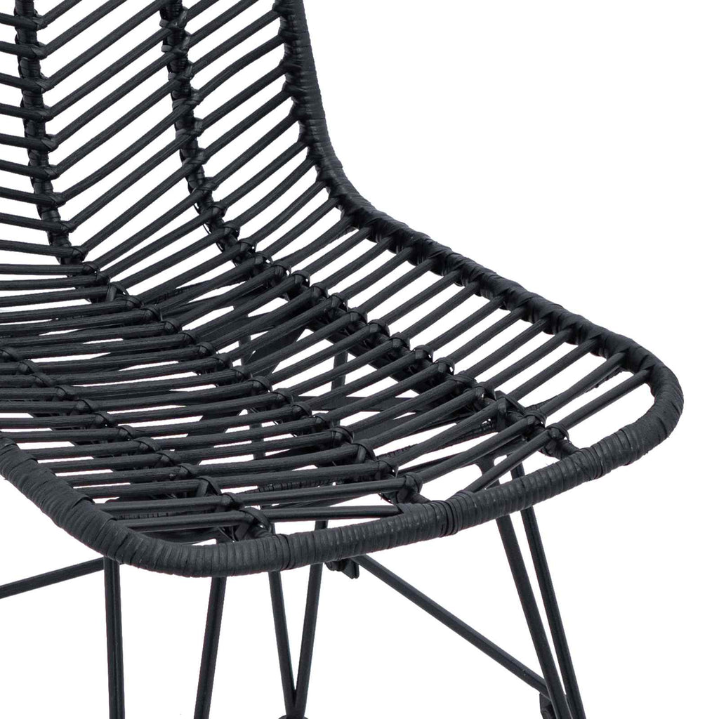 Esszimmerstuhl 2 pcs Rattan und Eisen Schwarz