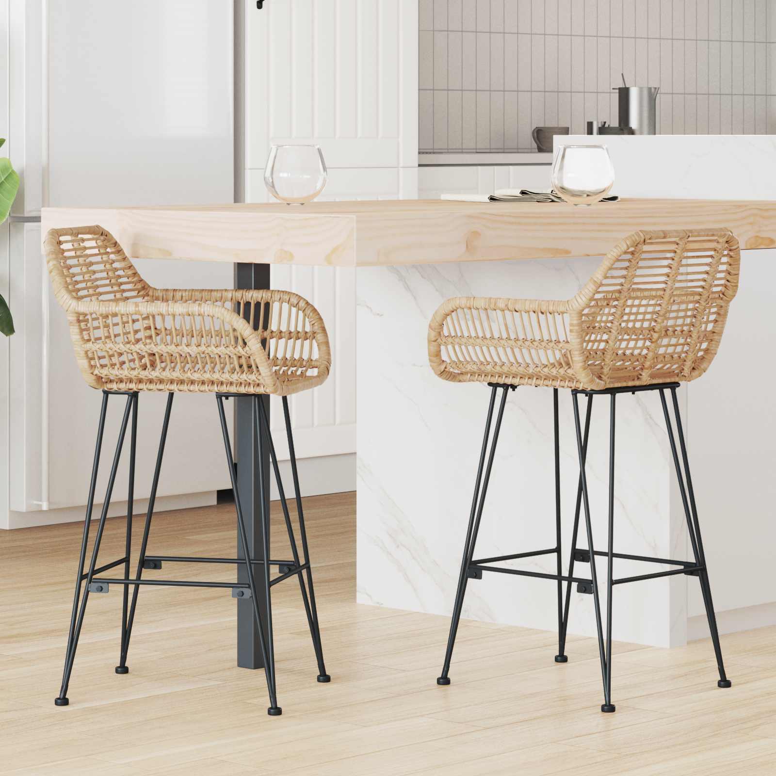 Barstuhl 2 pcs 55 x 52 x 92 cm Rattan und Eisen