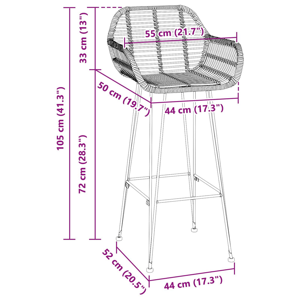 Barstuhl 2 pcs 55 x 52 x 105 cm Rattan und Eisen