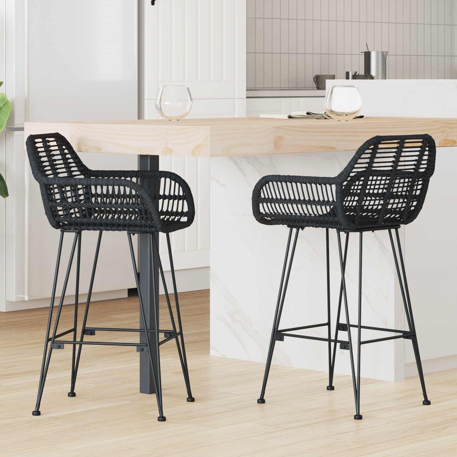 Barstuhl 2 pcs 55 x 52 x 92 cm Rattan und Eisen