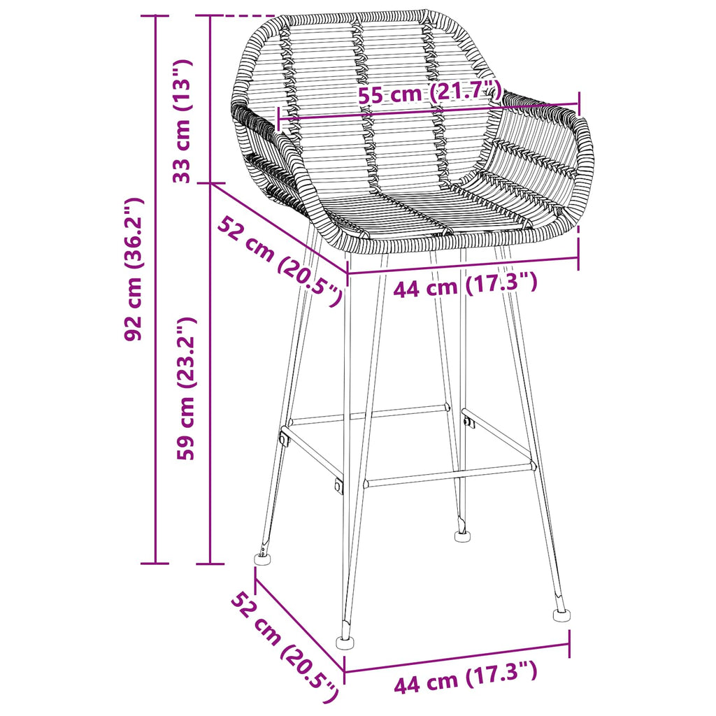 Barstuhl 2 pcs 55 x 52 x 92 cm Rattan und Eisen