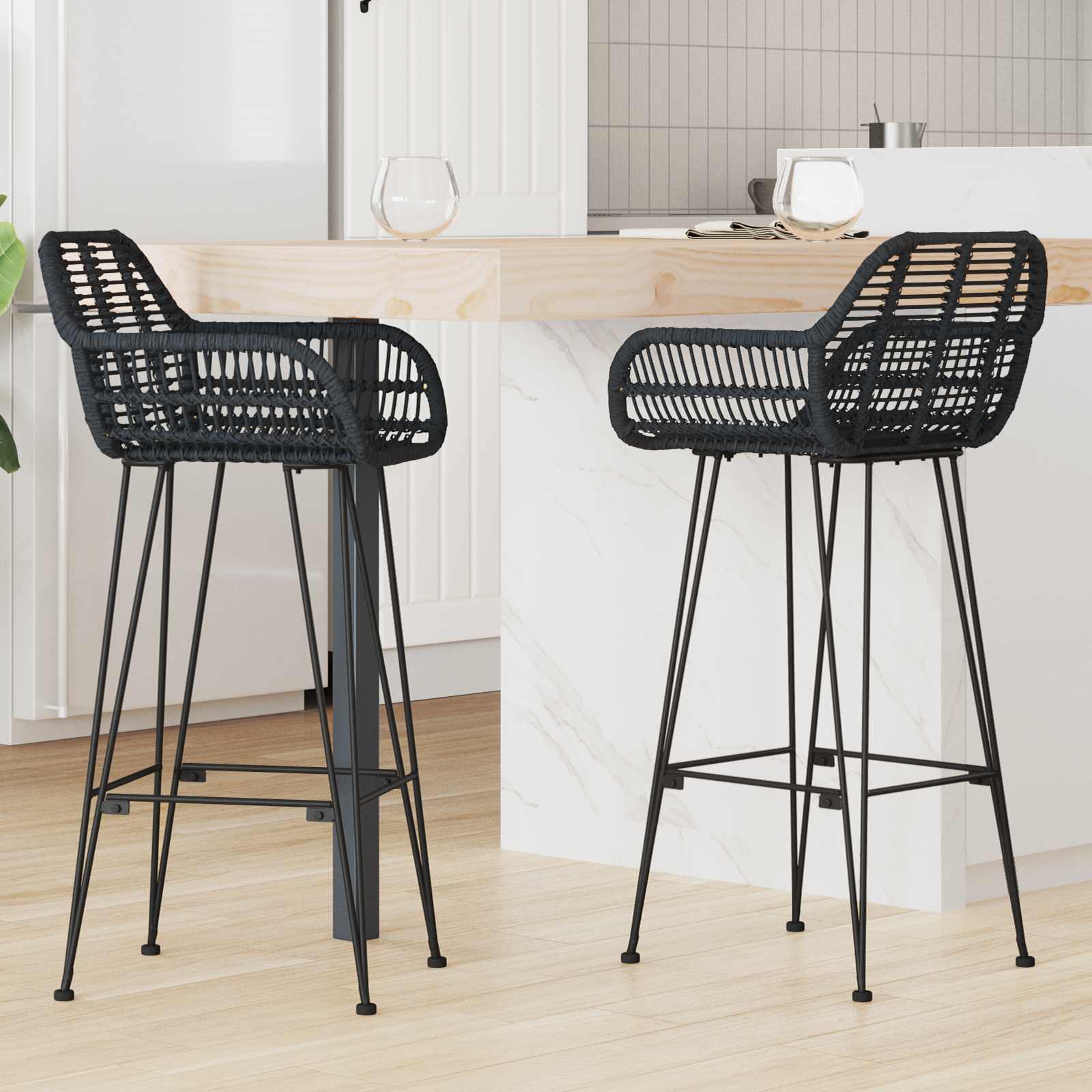 Barstuhl 2 pcs 55 x 52 x 105 cm Rattan und Eisen