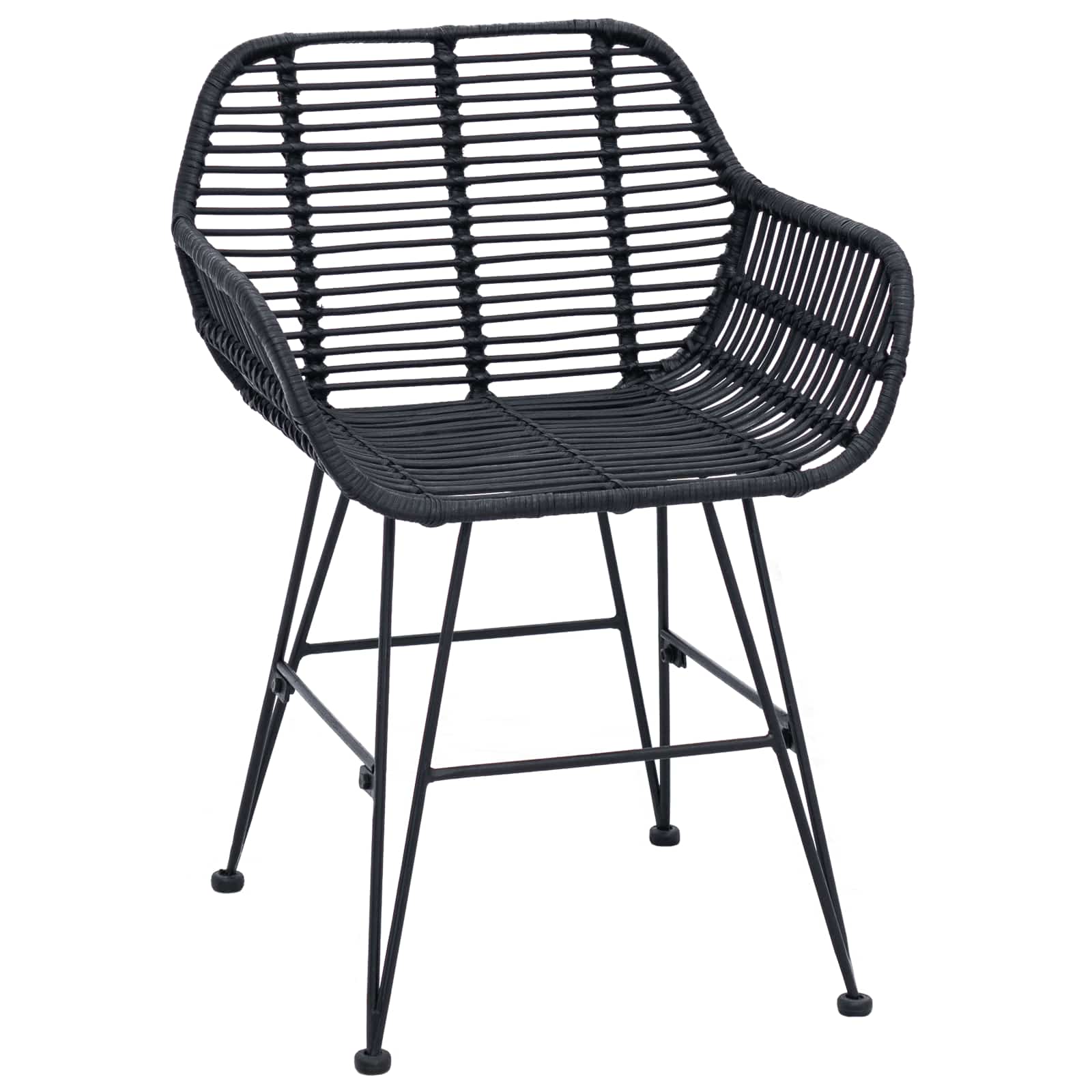 Esszimmerstuhl 2 pcs Rattan und Eisen Schwarz 55 x 50 x 74 cm