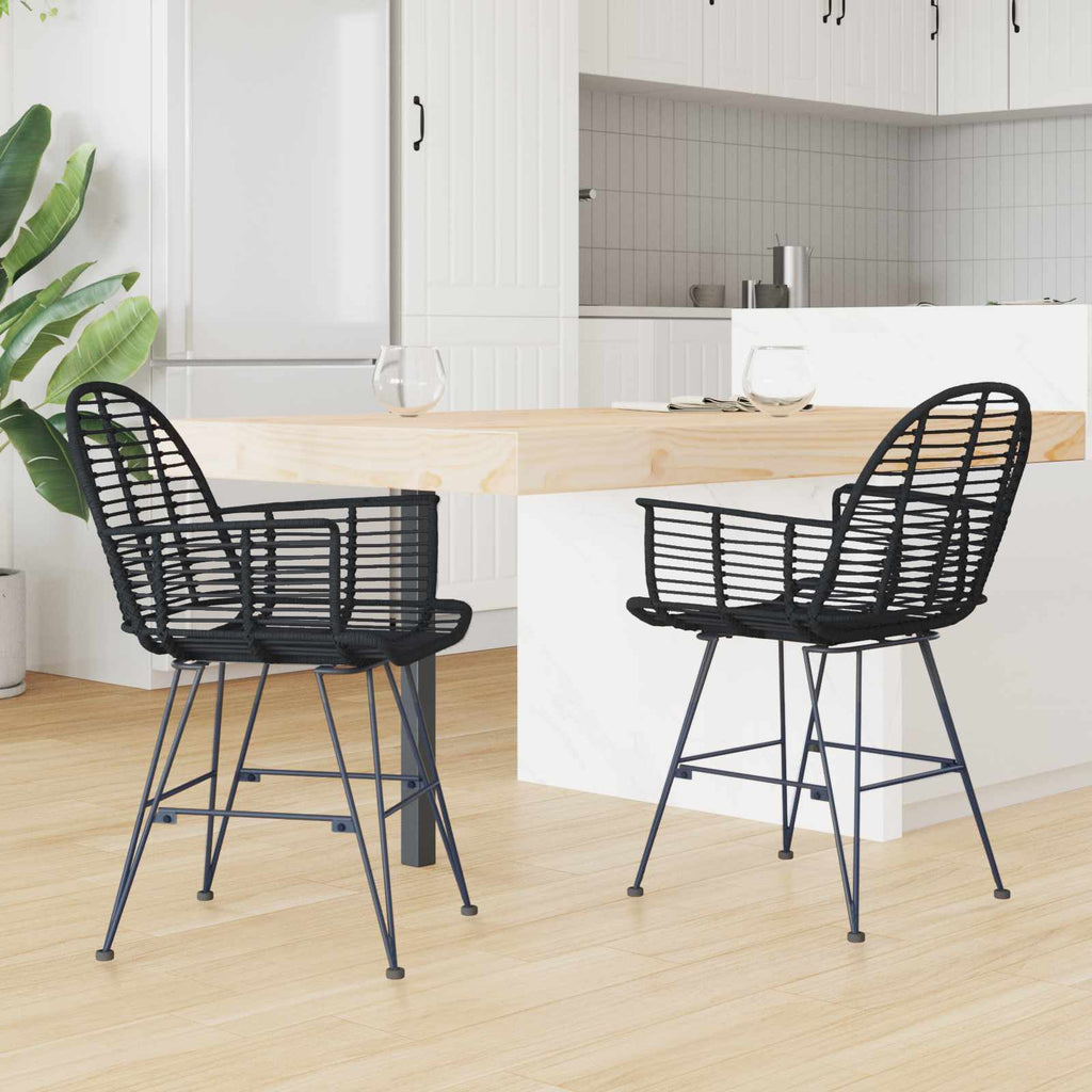 Esszimmerstuhl 2 pcs Rattan und Eisen Schwarz 57 x 55 x 85 cm