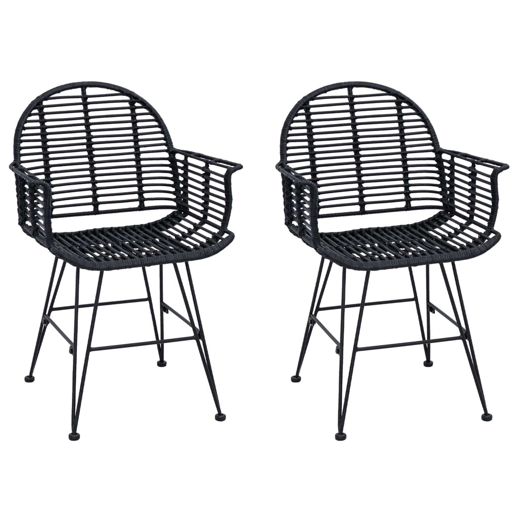 Esszimmerstuhl 2 pcs Rattan und Eisen Schwarz 57 x 55 x 85 cm