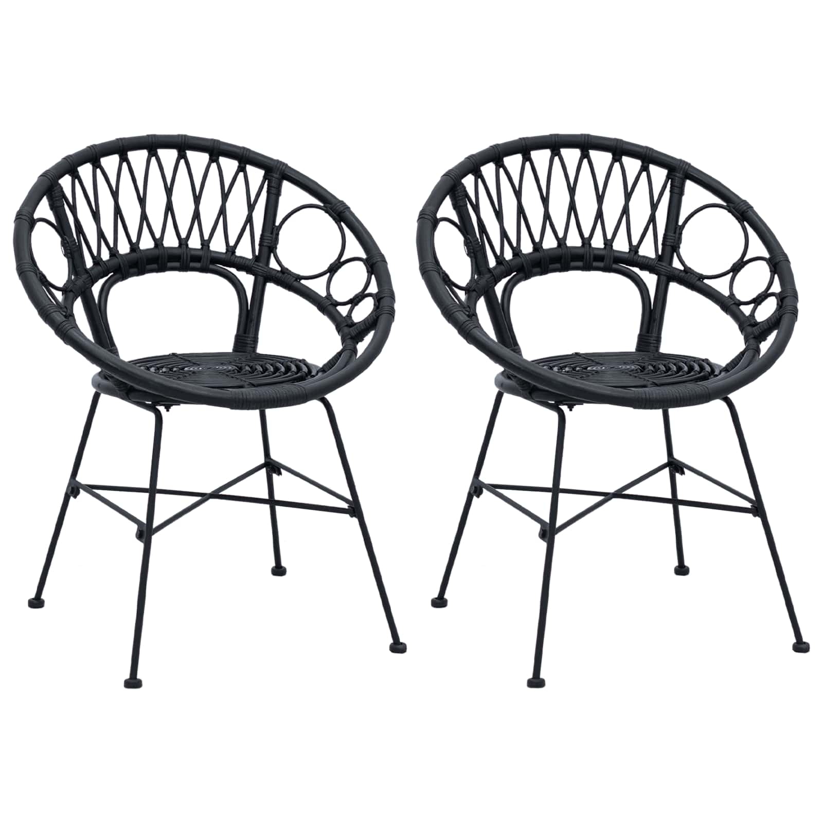 Esszimmerstuhl 2 pcs Rattan und Eisen Schwarz 54 x 65 x 82 cm