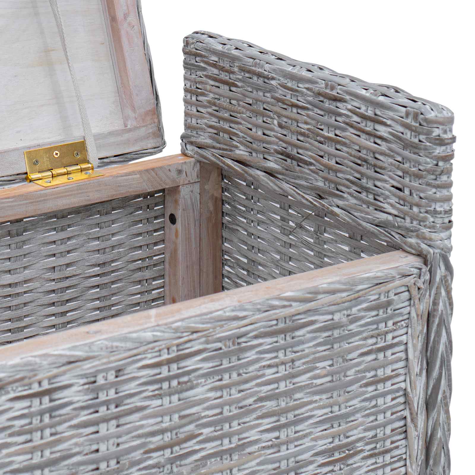 Sitzbank mit Stauraum Weiß gewaschen 110 x 40 x 50 cm Rattan