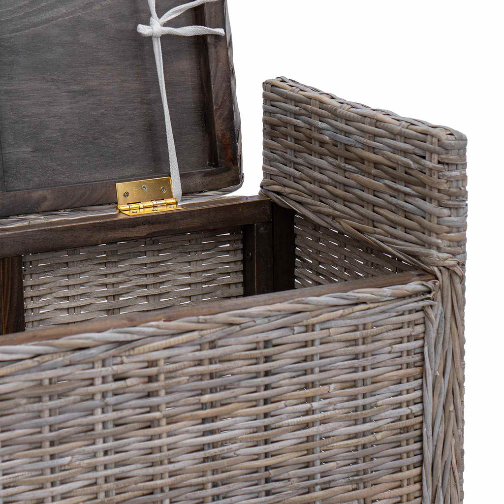 Sitzbank mit Stauraum mit Kissen Grau 110 x 40 x 50 cm Rattan
