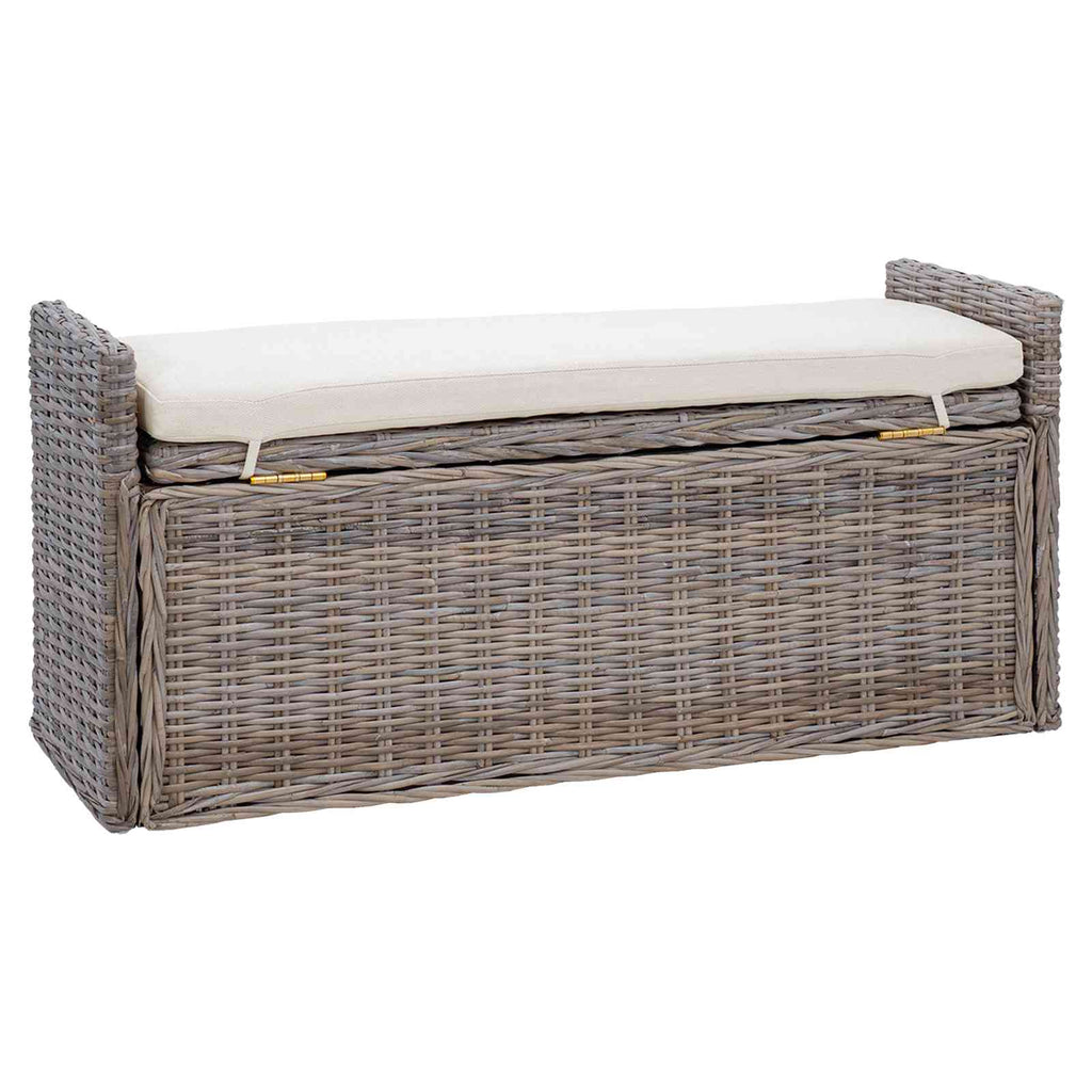 Sitzbank mit Stauraum mit Kissen Grau 110 x 40 x 50 cm Rattan