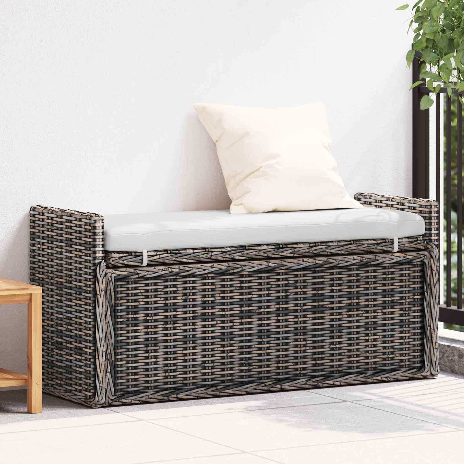 Sitzbank mit Stauraum Schwarz gewaschen 110 x 40 x 50 cm Rattan