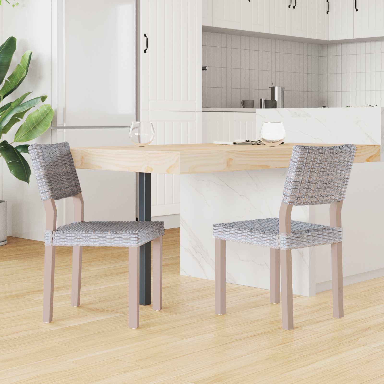 Esszimmerstuhl 2 pcs Kubu Rattan Weiß gewaschen 46 x 55 x 84 cm