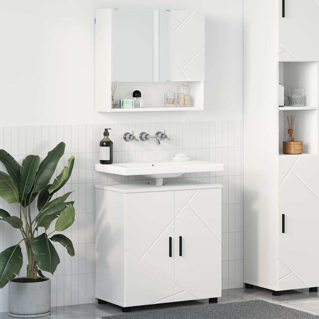 Badezimmermöbel-Set mit Tür 2 pcs Weiß Holzwerkstoff & Metall