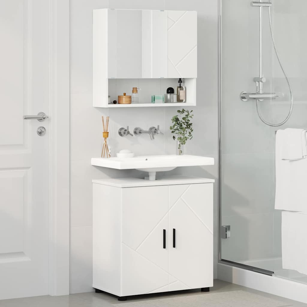 Badezimmermöbel-Set mit Tür 2 pcs Weiß Holzwerkstoff & Metall