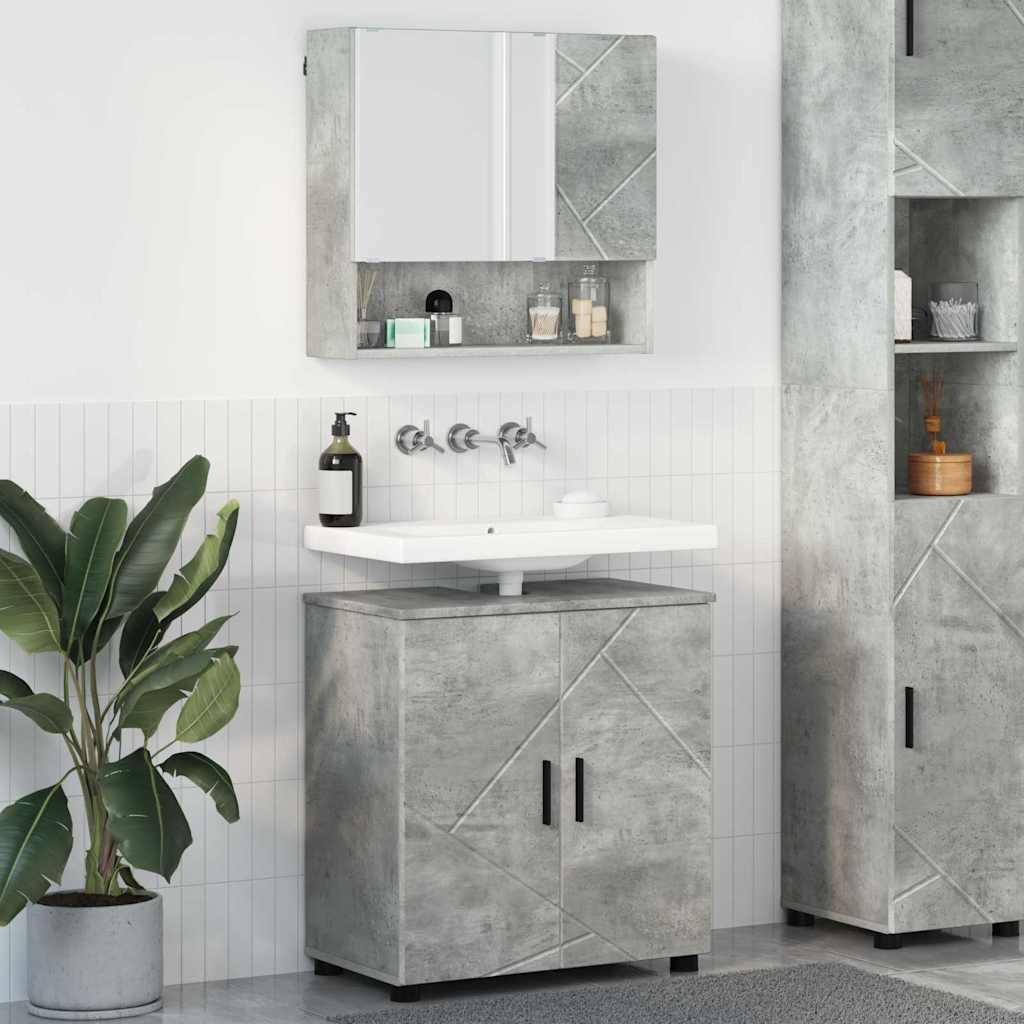 Badezimmermöbel-Set 2 pcs Beton Grau Holzwerkstoff & Metall