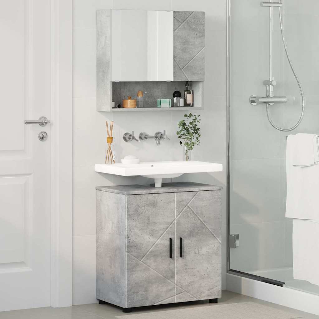 Badezimmermöbel-Set 2 pcs Beton Grau Holzwerkstoff & Metall