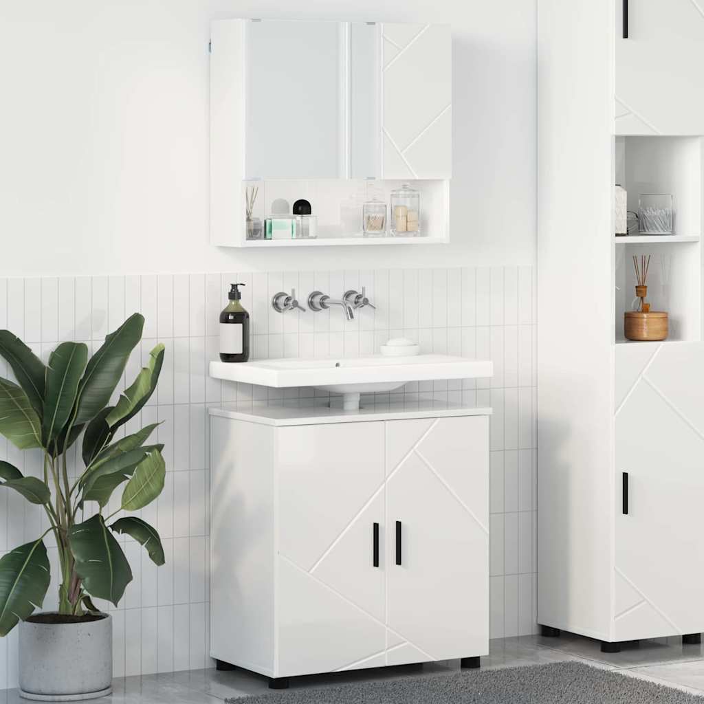 Badezimmermöbel-Set 2 pcs Hochglanz Weiß Holzwerkstoff & Metall