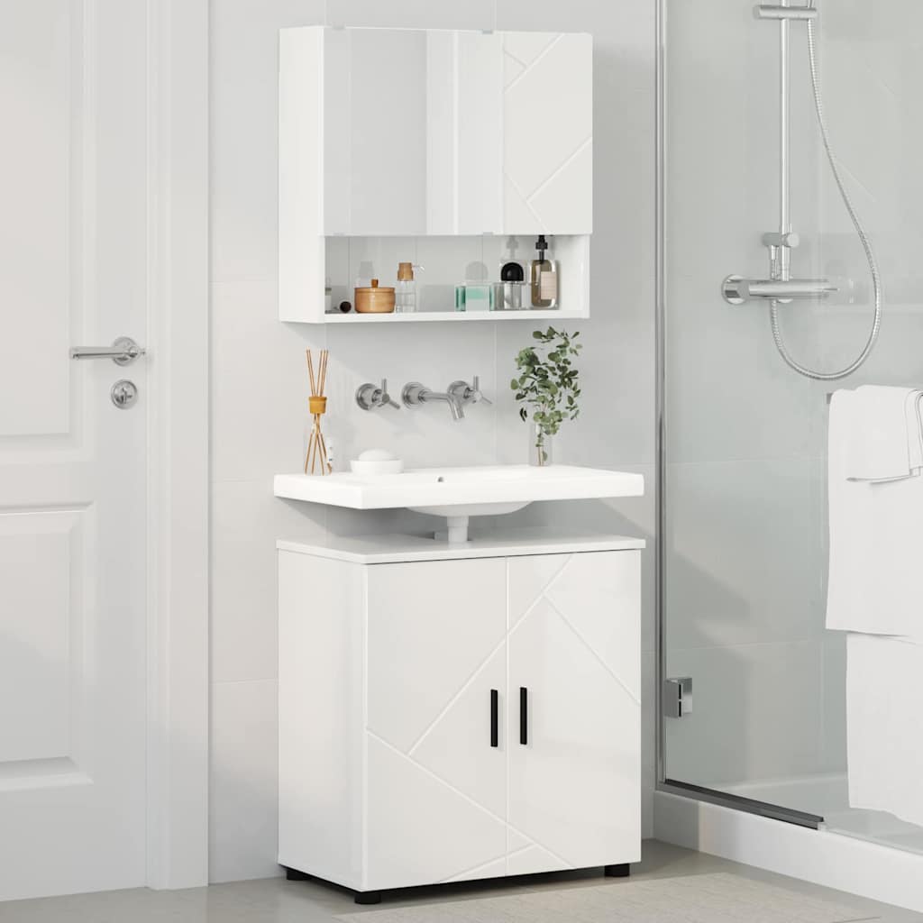 Badezimmermöbel-Set 2 pcs Hochglanz Weiß Holzwerkstoff & Metall