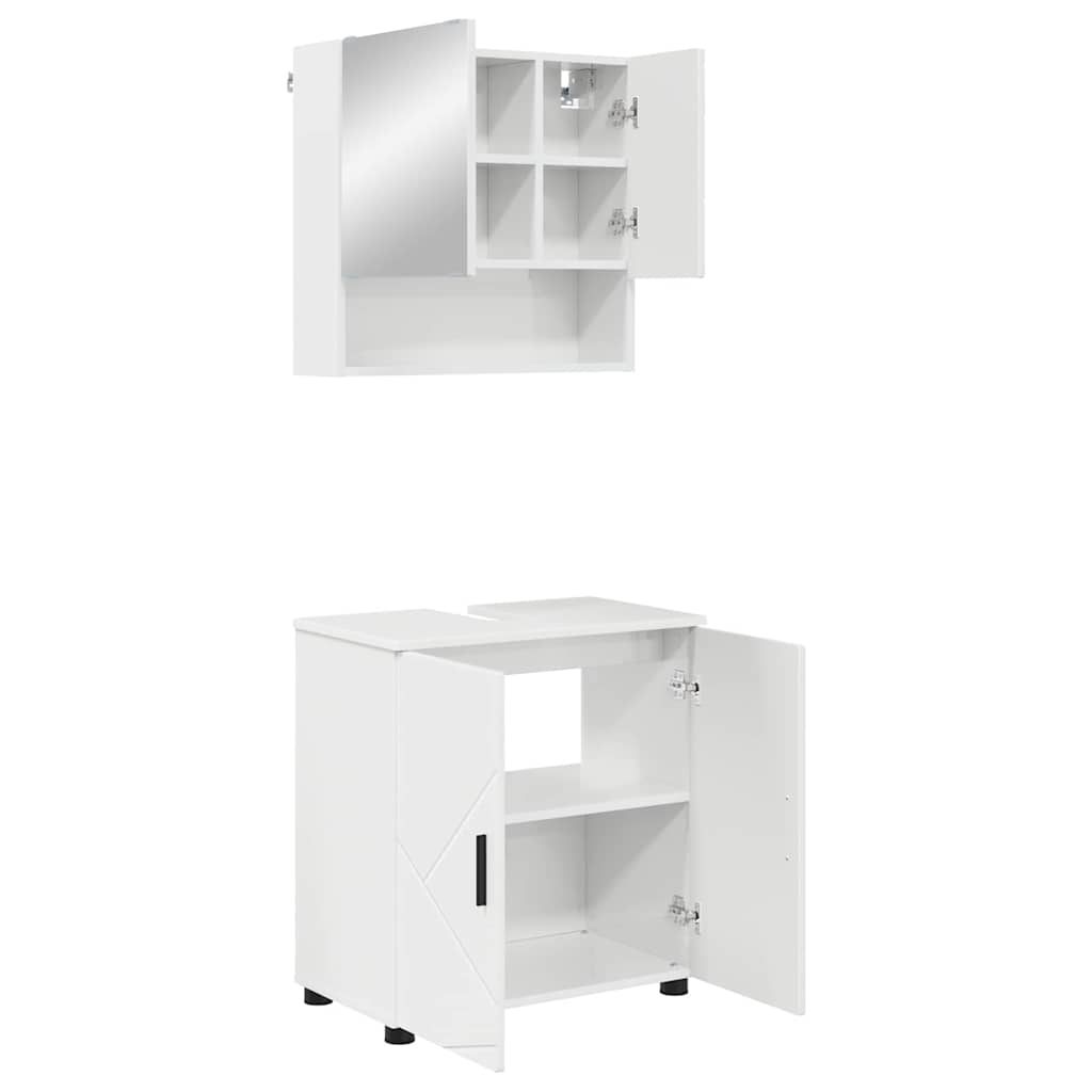 Badezimmermöbel-Set 2 pcs Hochglanz Weiß Holzwerkstoff & Metall