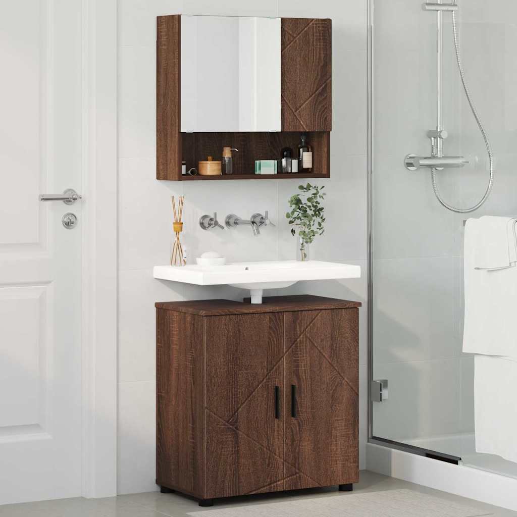 Badezimmermöbel-Set Wandmontiert 2 pcs Braun Eichen-Optik