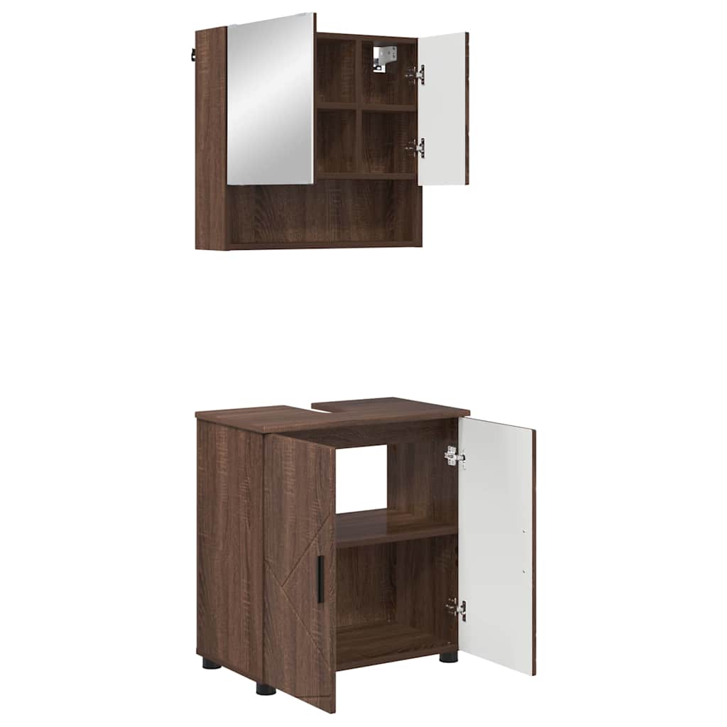 Badezimmermöbel-Set Wandmontiert 2 pcs Braun Eichen-Optik
