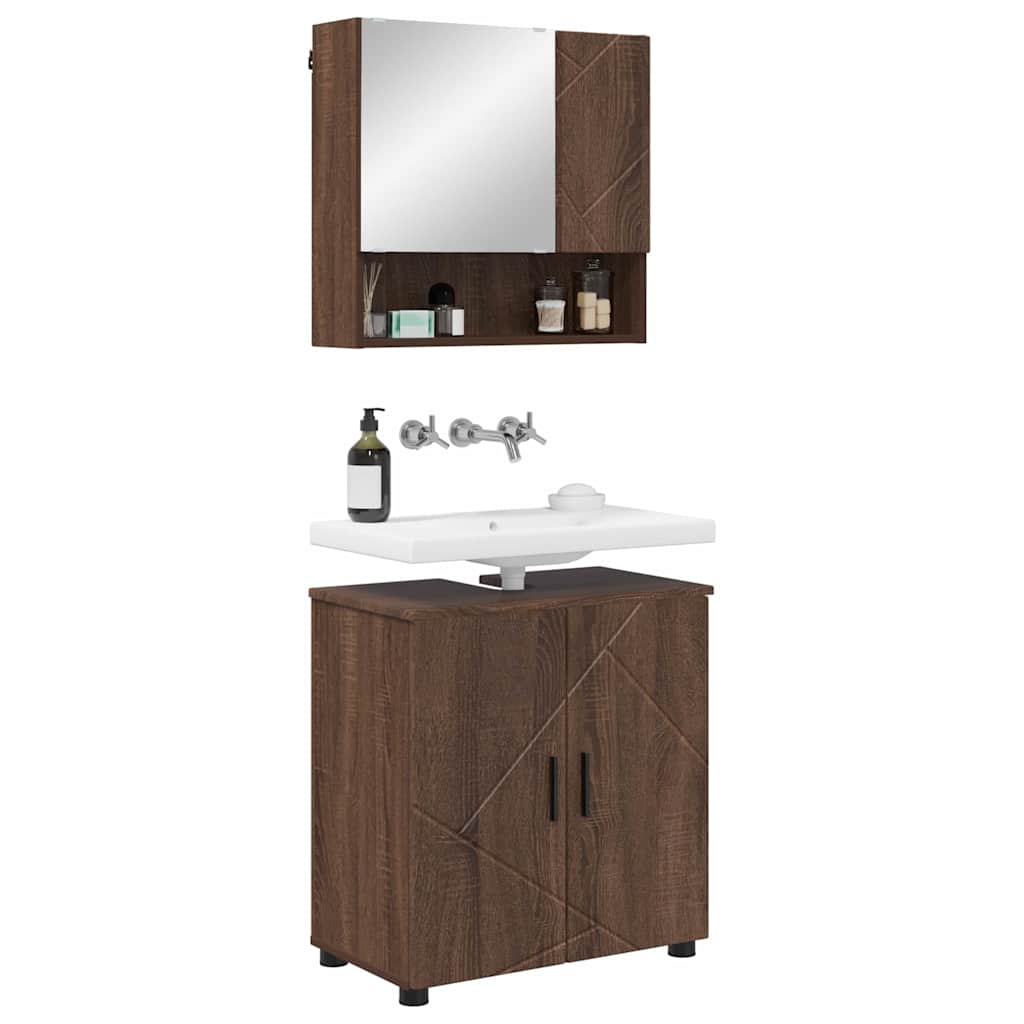 Badezimmermöbel-Set Wandmontiert 2 pcs Braun Eichen-Optik
