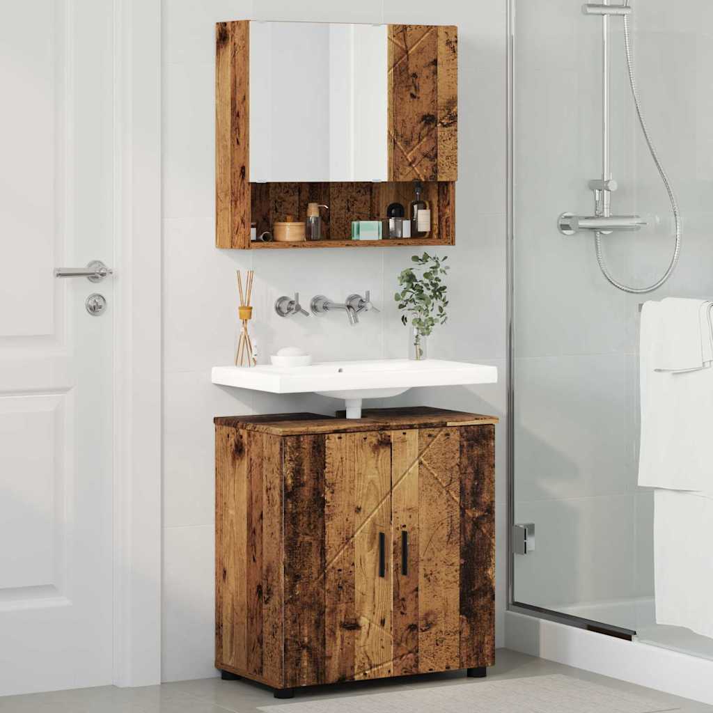 Badezimmermöbel-Set 2 pcs Altholz Holzwerkstoff & Metall