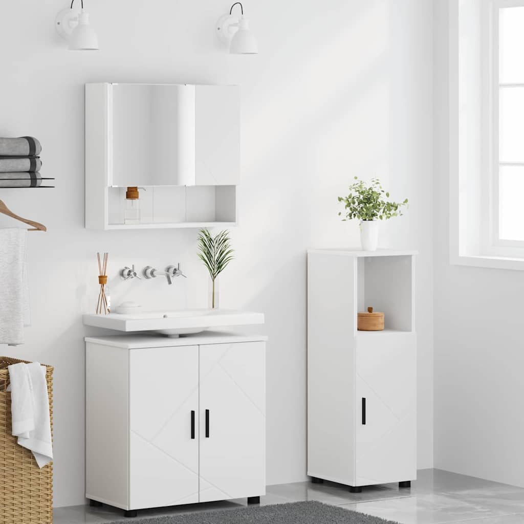 Badezimmermöbel-Set mit Tür 3 pcs Weiß Holzwerkstoff & Metall