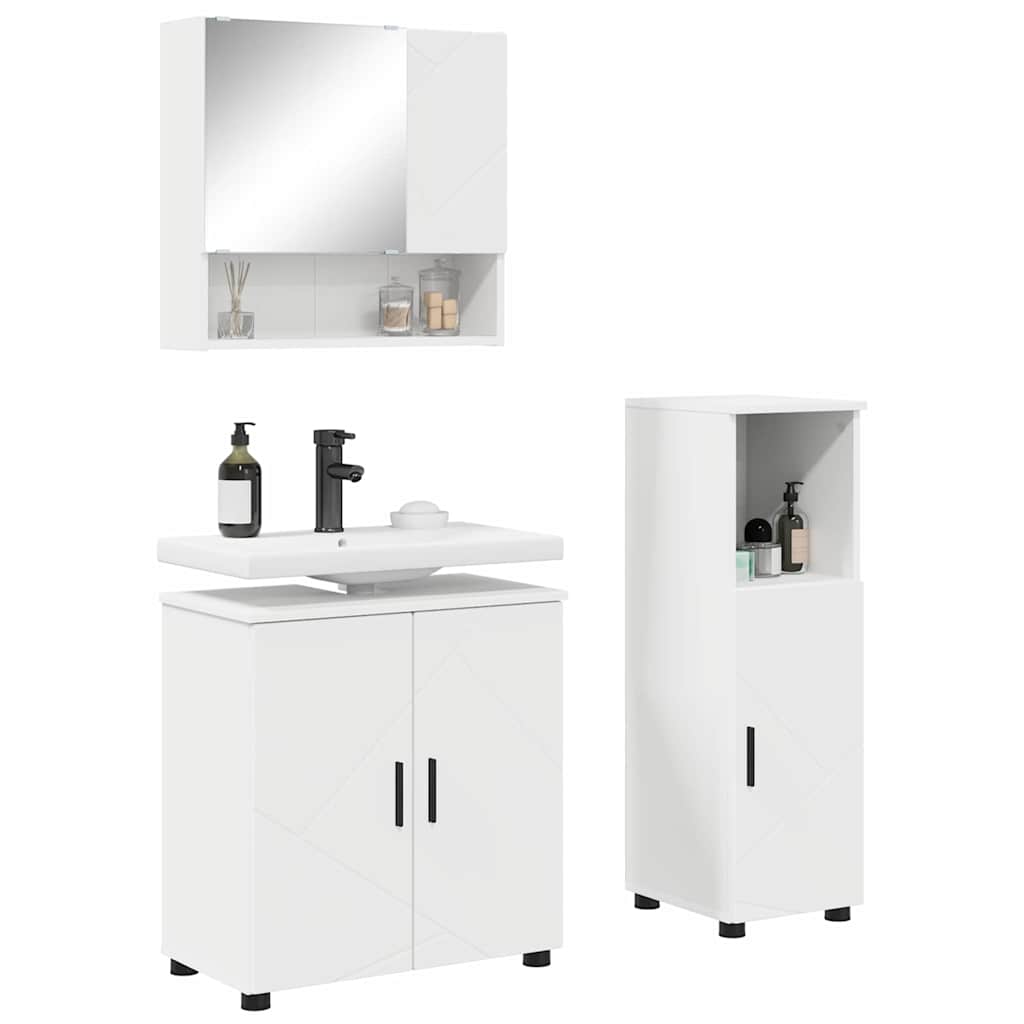 Badezimmermöbel-Set mit Tür 3 pcs Weiß Holzwerkstoff & Metall