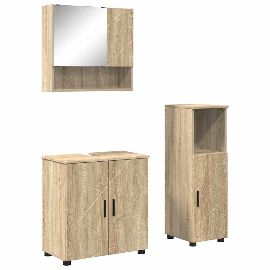Badezimmermöbel-Set 3 pcs Sonoma-Eiche Holzwerkstoff & Metall