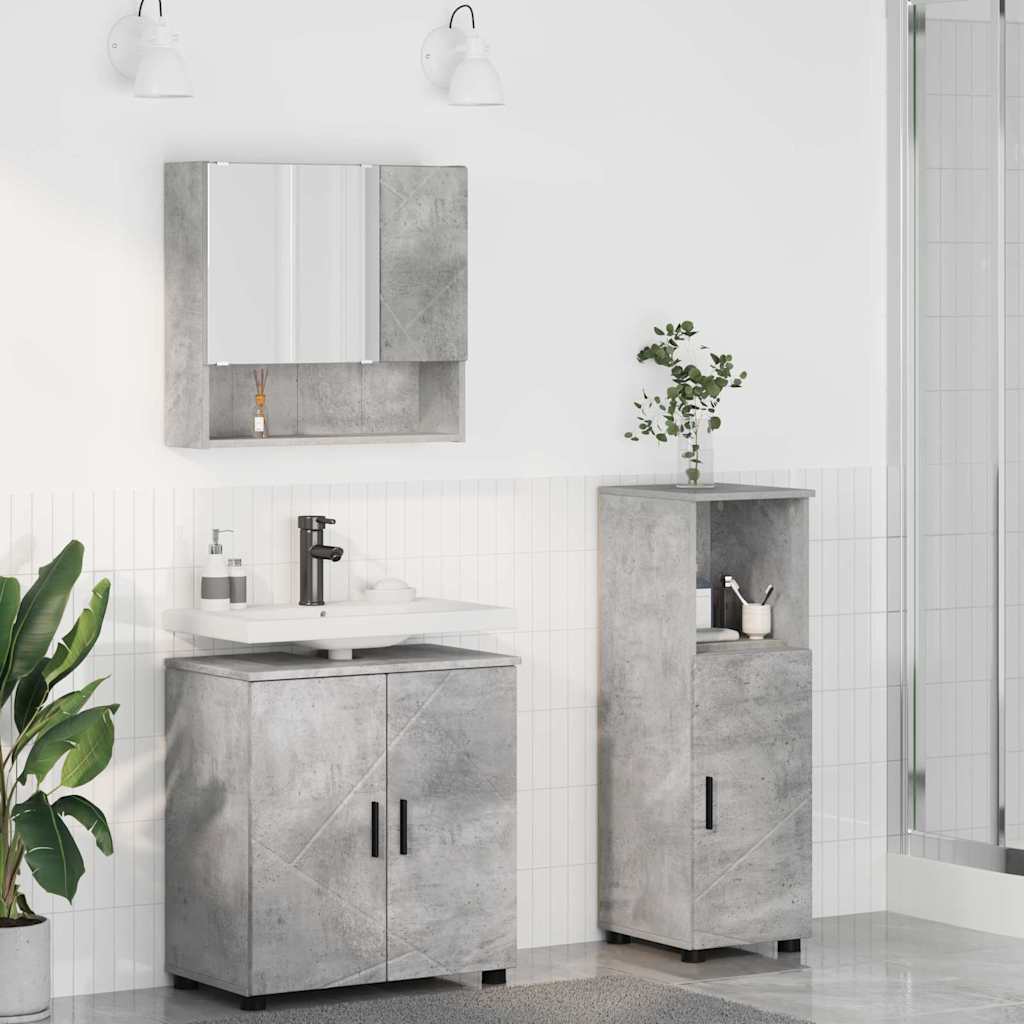 Badezimmermöbel Set Wandmontiert 3 pcs Betongrau Holzwerkstoff