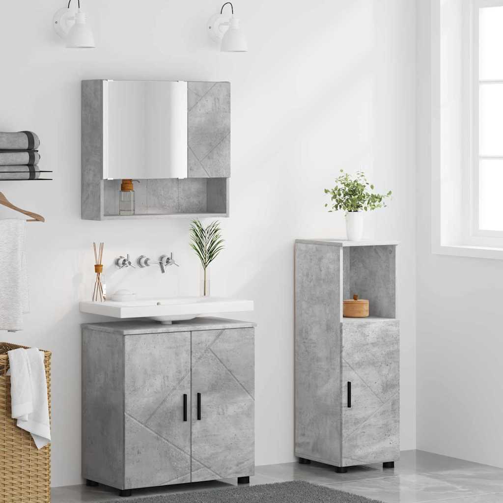 Badezimmermöbel Set Wandmontiert 3 pcs Betongrau Holzwerkstoff