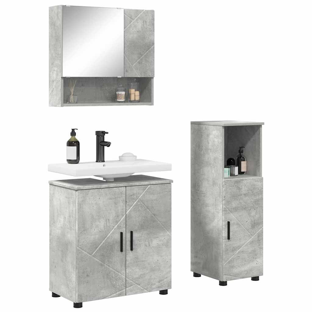 Badezimmermöbel Set Wandmontiert 3 pcs Betongrau Holzwerkstoff