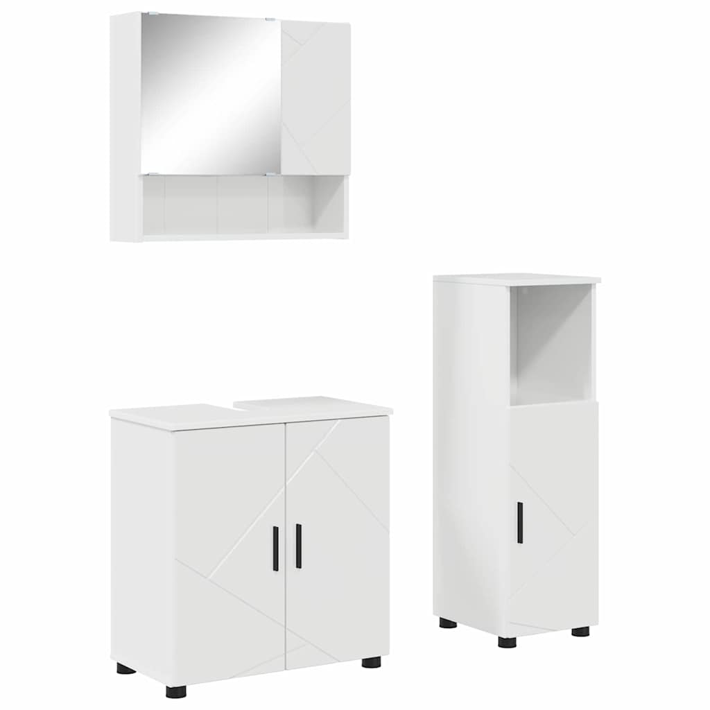 Badezimmermöbel-Set 3 pcs Hochglanz Weiß Holzwerkstoff & Metall