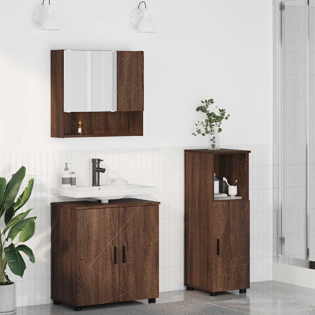 Badezimmermöbel-Set Wandmontiert 3 pcs Braun Eichen-Optik