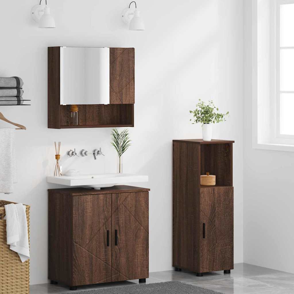 Badezimmermöbel-Set Wandmontiert 3 pcs Braun Eichen-Optik