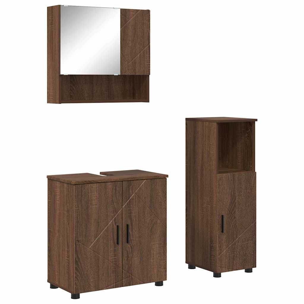 Badezimmermöbel-Set Wandmontiert 3 pcs Braun Eichen-Optik