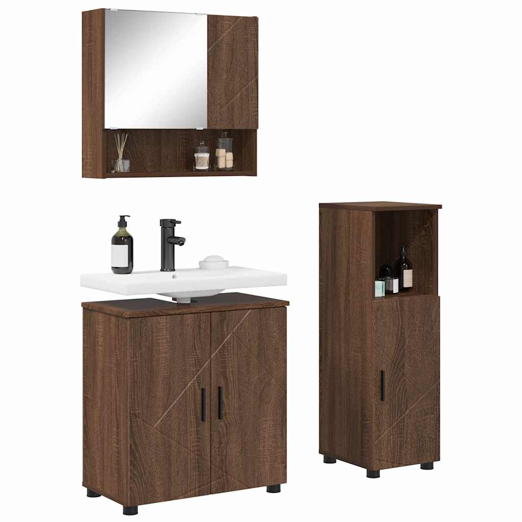 Badezimmermöbel-Set Wandmontiert 3 pcs Braun Eichen-Optik