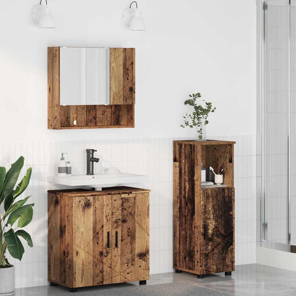 Badezimmermöbel-Set 3 pcs Altholz Holzwerkstoff & Metall
