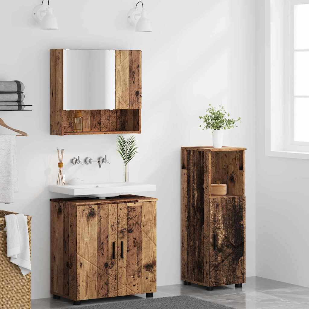 Badezimmermöbel-Set 3 pcs Altholz Holzwerkstoff & Metall