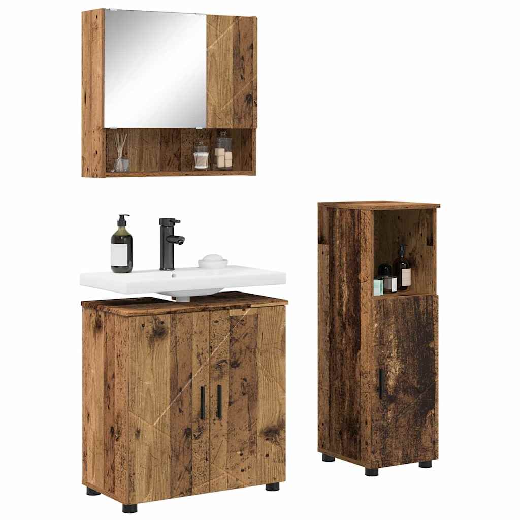 Badezimmermöbel-Set 3 pcs Altholz Holzwerkstoff & Metall