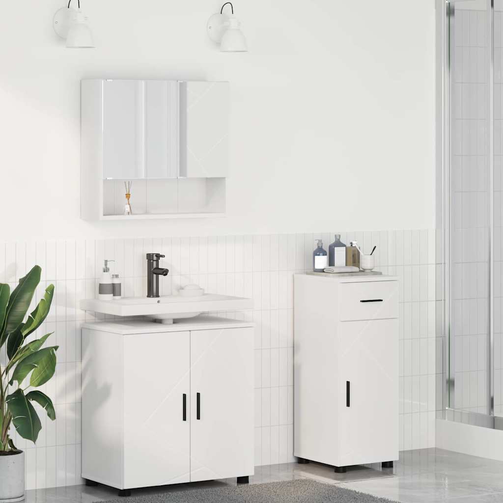 Badezimmermöbel-Set mit Tür 3 pcs Weiß Holzwerkstoff & Metall