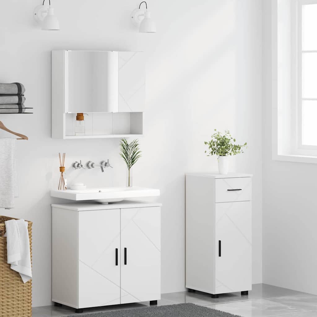 Badezimmermöbel-Set mit Tür 3 pcs Weiß Holzwerkstoff & Metall