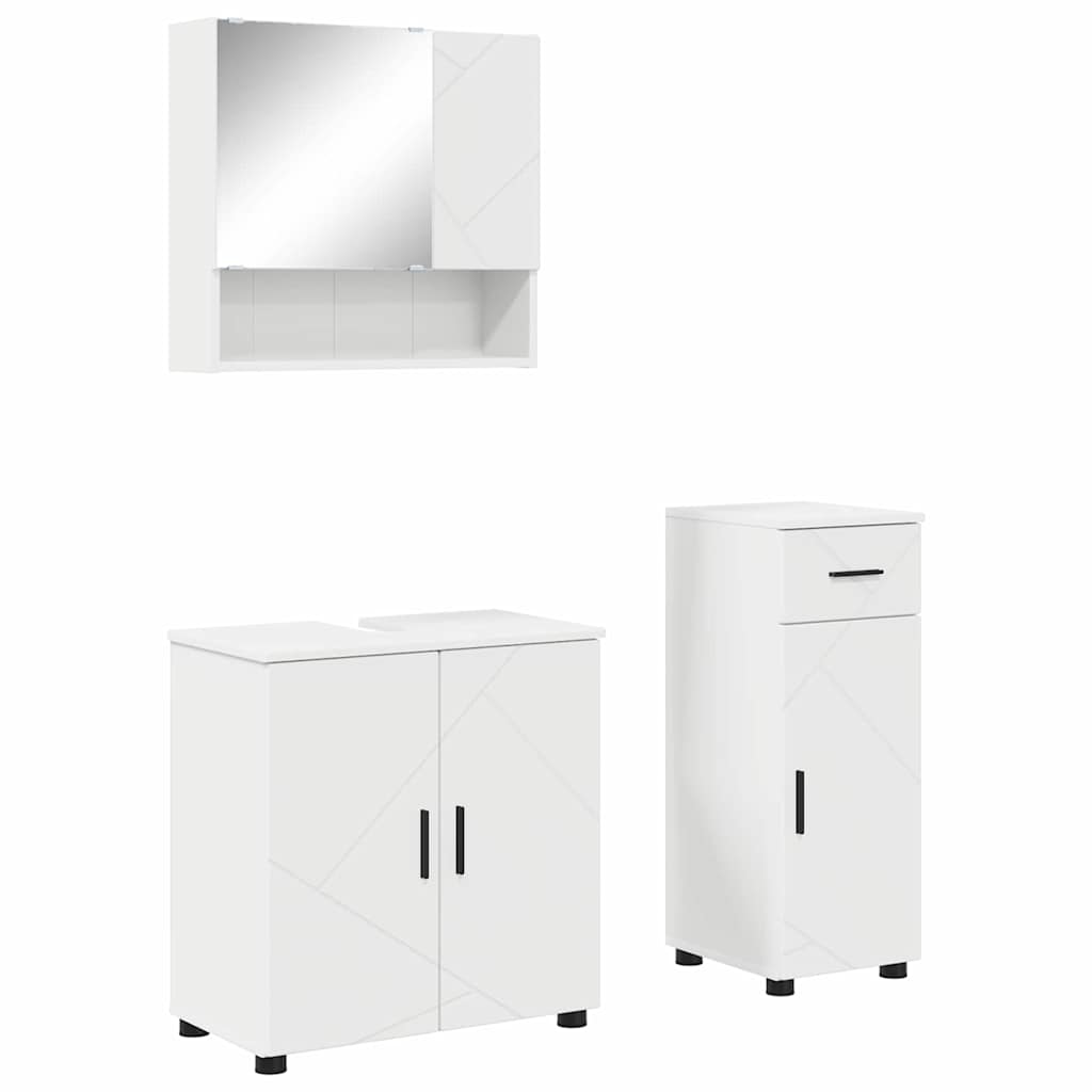 Badezimmermöbel-Set mit Tür 3 pcs Weiß Holzwerkstoff & Metall