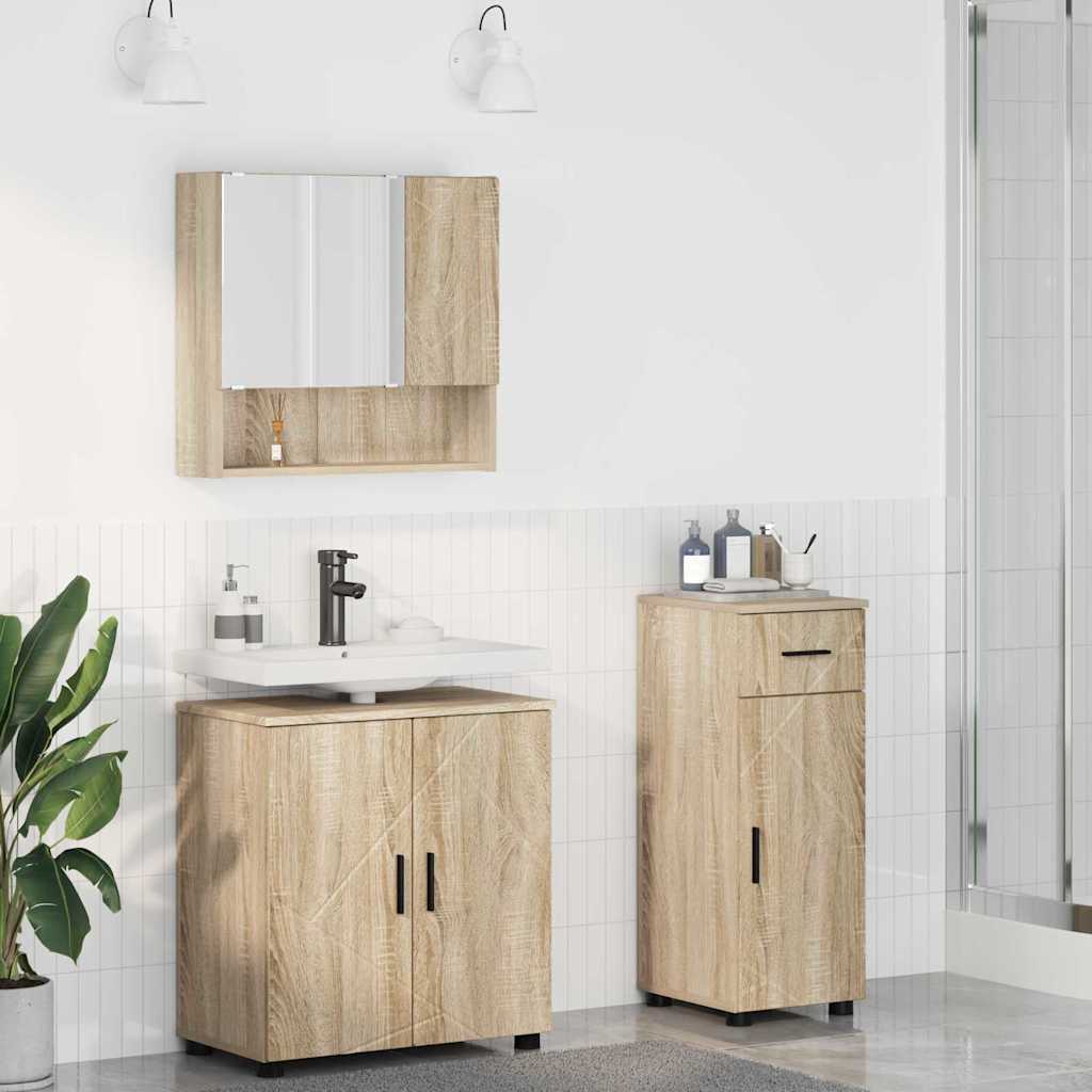 Badezimmermöbel-Set 3 pcs Sonoma-Eiche Holzwerkstoff & Metall